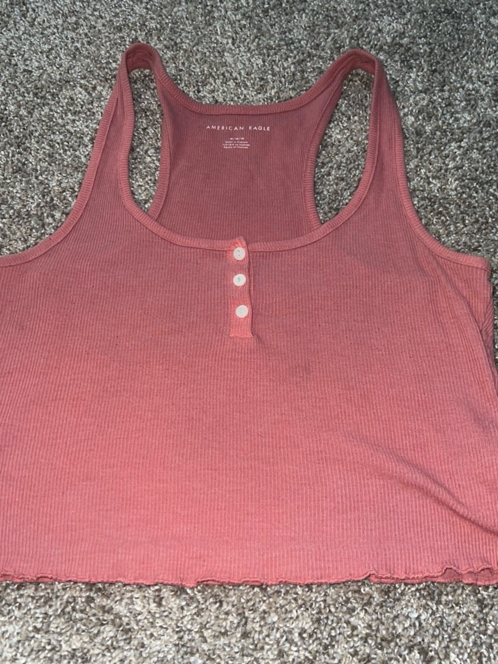 American Eagle Outfitters Ribbed Henley Crop Tank - Dusty Rose Pink